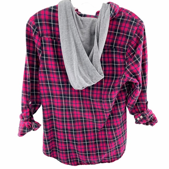 YMI Button Up Plaid Hooded Shirt Size Medium - Picture 14 of 14